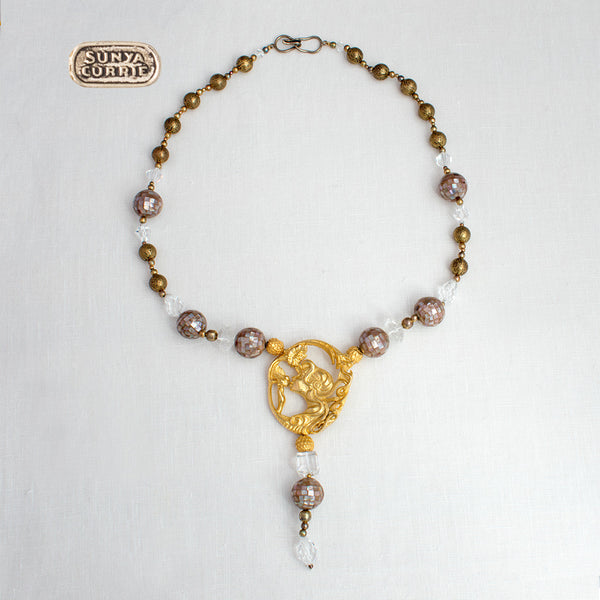 Vintage Gold-Filled Chain Necklace with Abalone Shell Accents